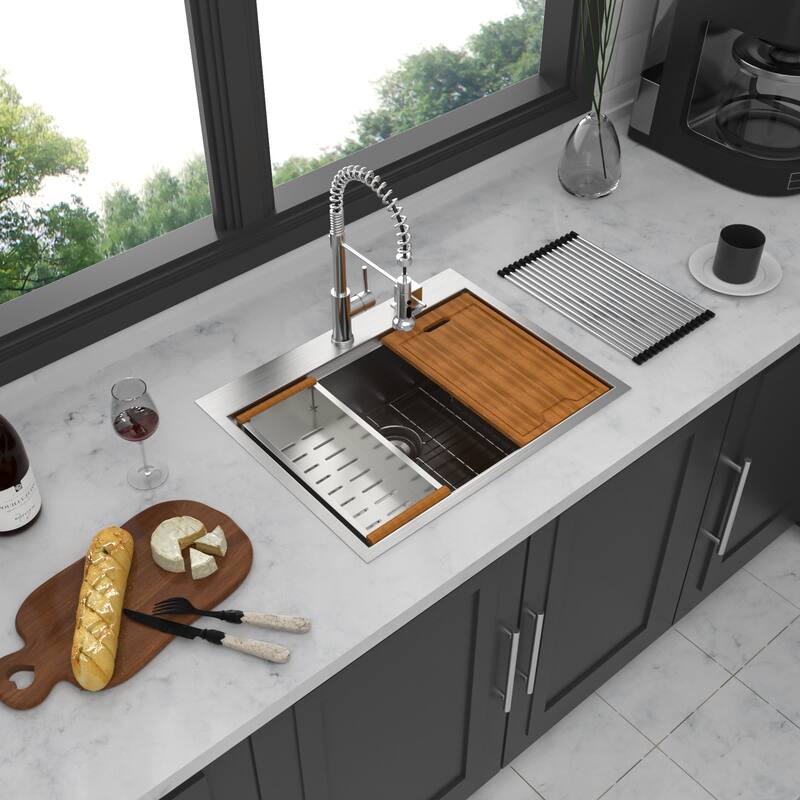 Drop-In 16 Gauge Single Bowl Stainless Steel Kitchen Sink in Brushed Nickel