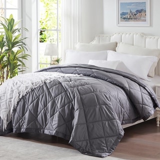 King Size Blanket Down Alternative Blanket with Satin Trim Dark Grey ...