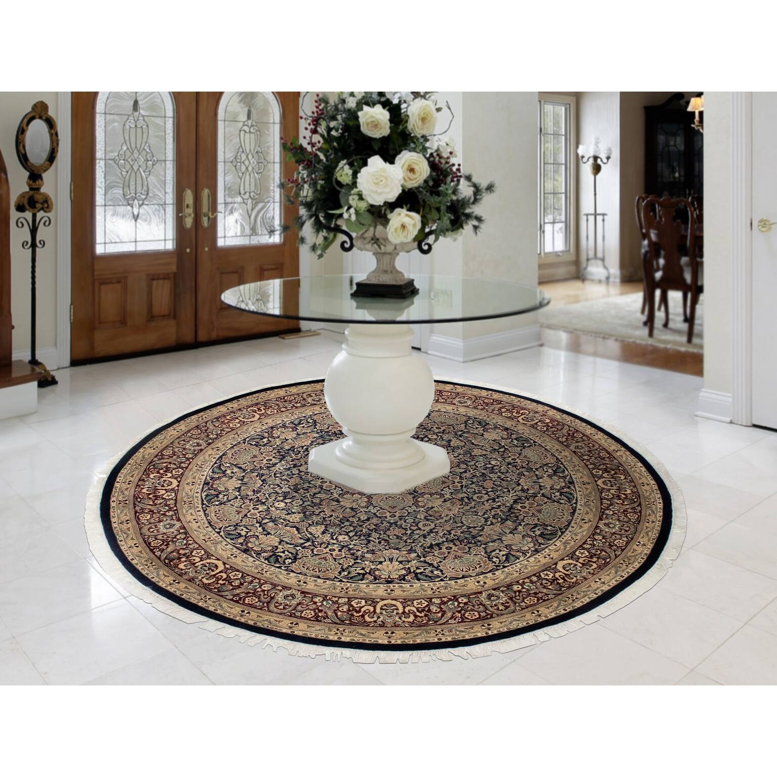 Noori Rug PakPersian Lahore Navy/Red Round Rug 8'2" x 8'3" Bed