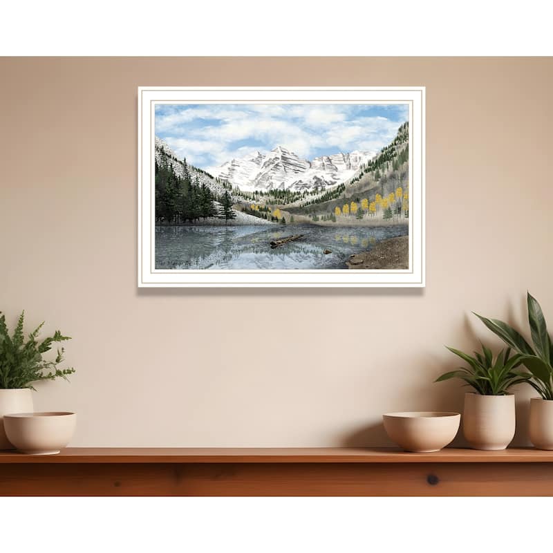 HomeRoots Snowy Mountain Landscape White Framed Wall Art - 27' X '19' X '1