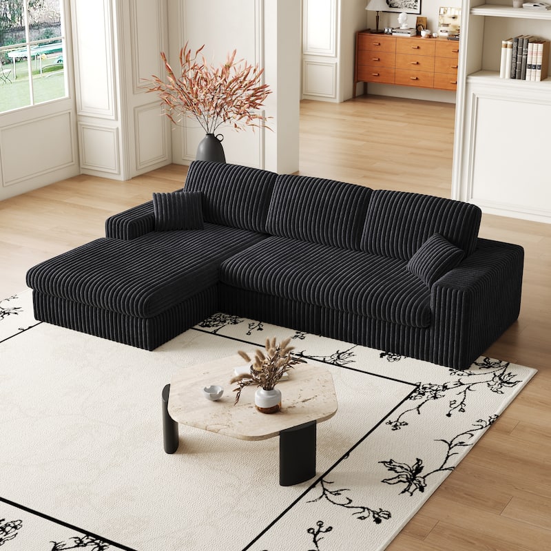Roomfitters 114.5" Stylish Corduroy Modular Recliner Sofa, Convertible L-Shaped Couch with Neck Pillows & Throw Pillows