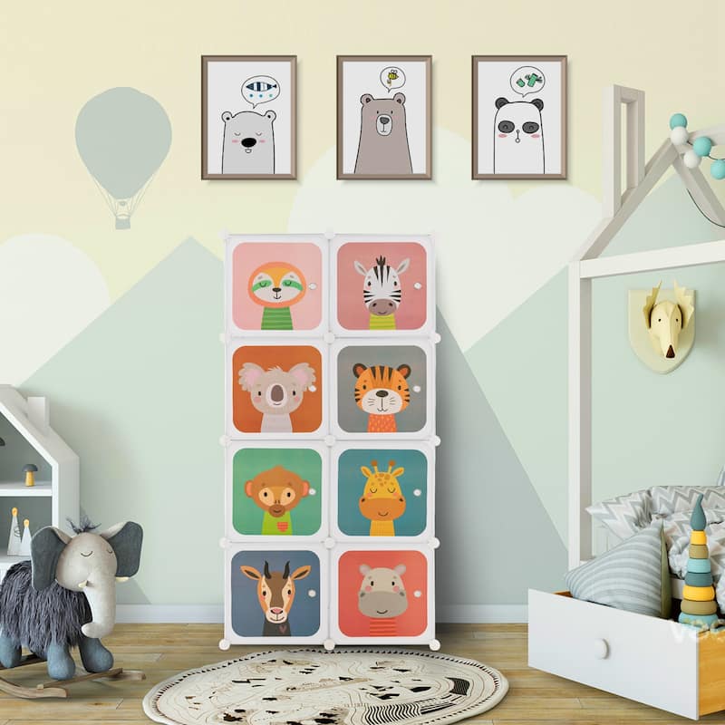 8-Cube Kids Wardrobe Baby Dresser Clothes Hanging Closet with Doors