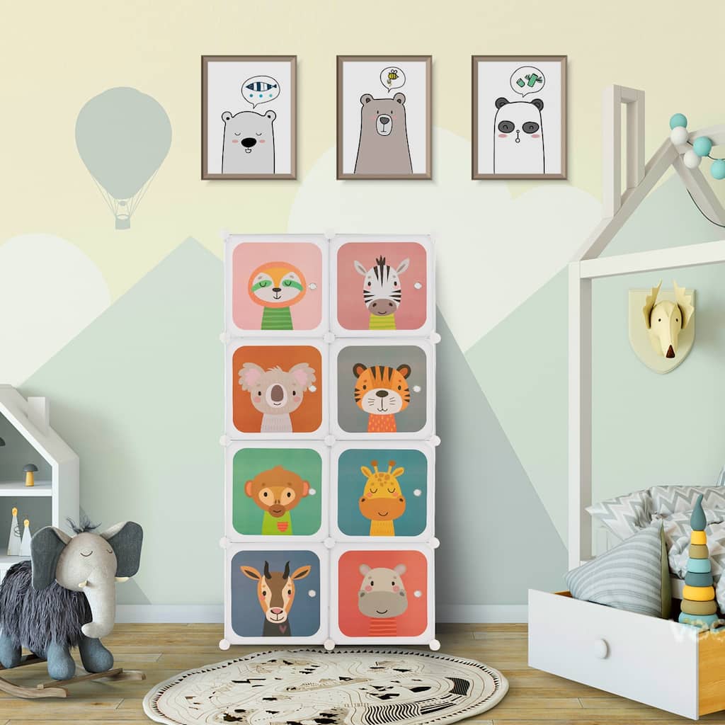 8-Cube Kids Wardrobe Baby Dresser Clothes Hanging Closet with Doors