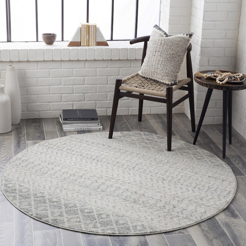 Livabliss Elaziz Moroccan Geometric Area Rug - Grey - 10' x 10' Round