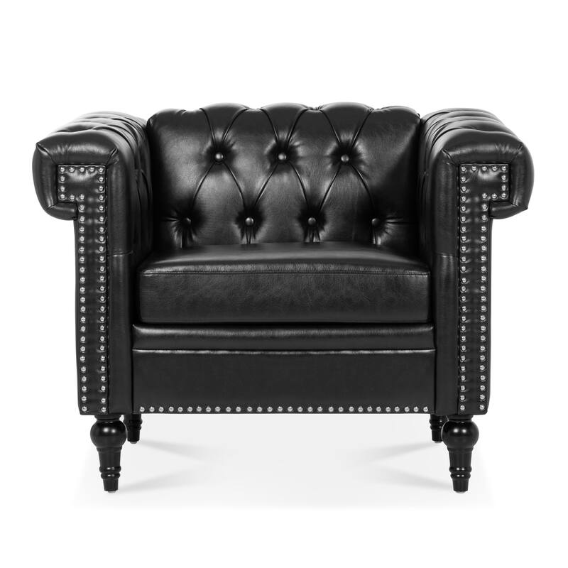 Black 38.98" Buttons Tufted Accent Chair with Birch Legs