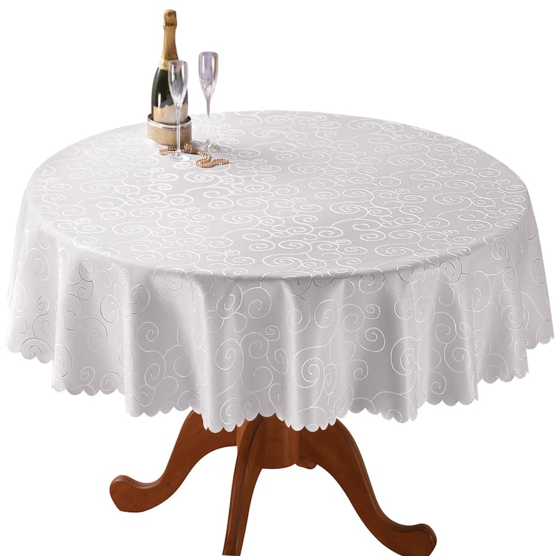 Solid Scroll Scalloped Edge Tablecloth