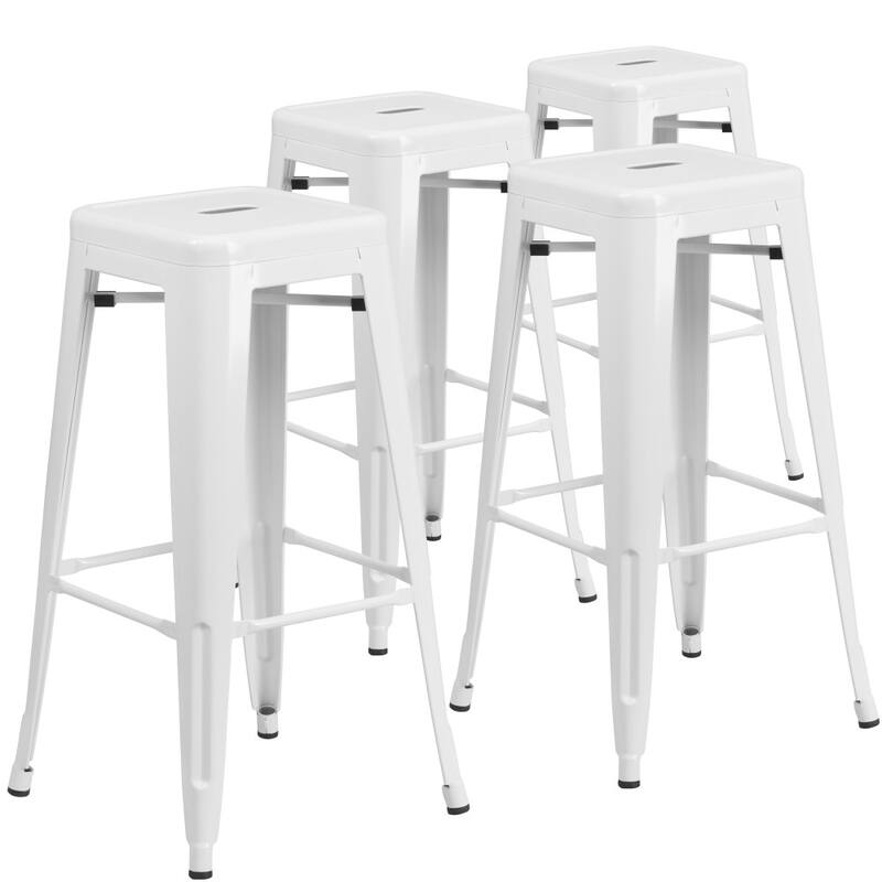 4 Pack 30" High Backless Metal Indoor-Outdoor Barstool with Square Seat