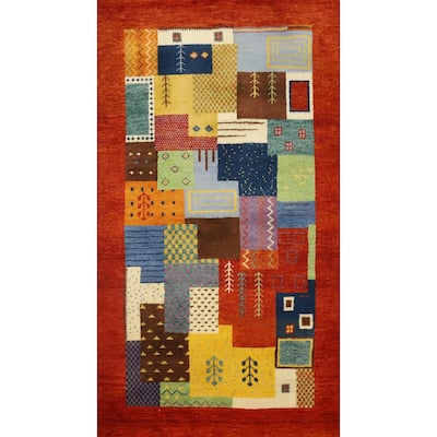 Hand Knotted Oriental 100% Wool Carpet Modern Geometric Multi-Colored Gabbeh Area Rug - 5' 1'' X 3' 0''