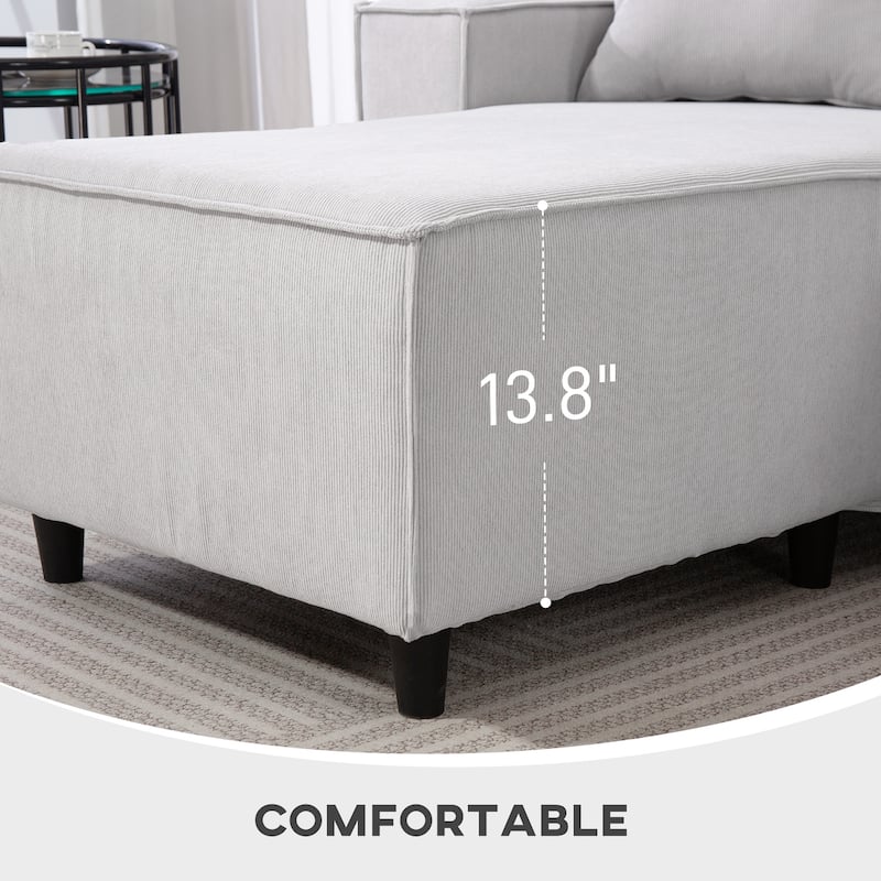 HOMCOM 95" Sectional Sofa with Reversible Chaise Lounge, L-Shaped Corner Sofa with Corduroy Fabric, Pocket Spring, 2 Pillows