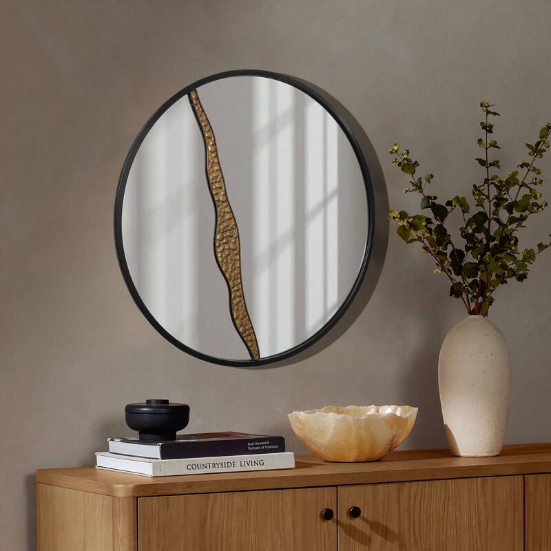 Goldrush Black Metal Frame Round Wall Mirror - 30" H x 30" W x 0.79" D