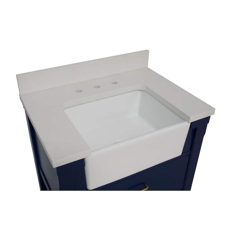 KitchenBathCollection Charlotte 30" Farmhouse Bathroom Vanity with Quartz Top