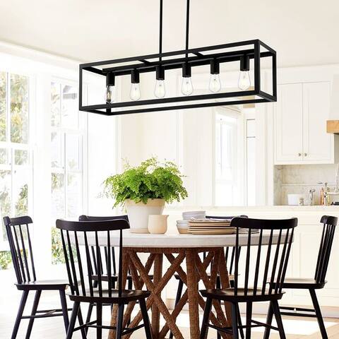 WINGBO 6-Light Industrial Island Light Black Kitchen Pendant Light - 38