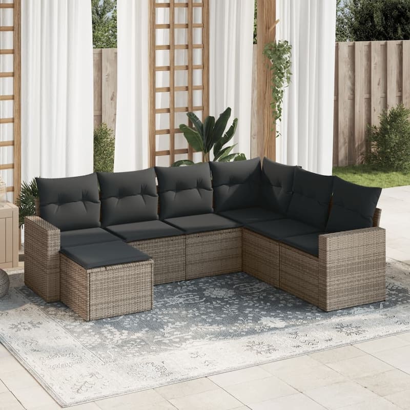 vidaXL Garden Sofa Set Grey PE rattan, powder-coated steel Large Modular - 21.7 x 21.7 x 14.6