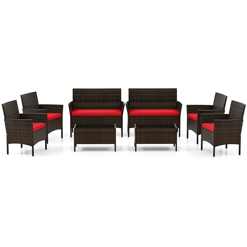 Gymax 8 PCS Patio Furniture Set w/Washable Cushions & Tempered Glass