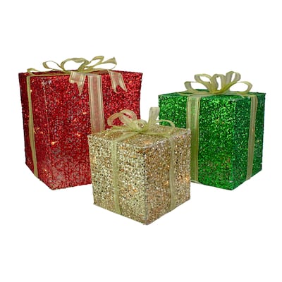 Set of 3 Lighted Gift Box Outdoor Christmas Decoration 12-Inch - 12"