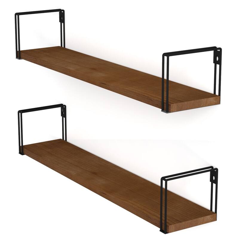 Wallniture Avila 24" Wood Floating Shelves for Wall, Walnut,Set of 2