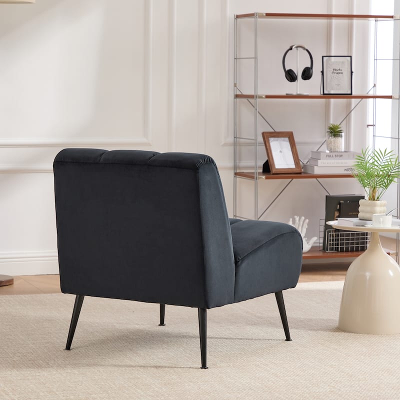 24.4" Wide Modern Upholstered Armless Chair with Black Metal Legs, Chenille Accent Chair for Living Room,Bedroom,Office