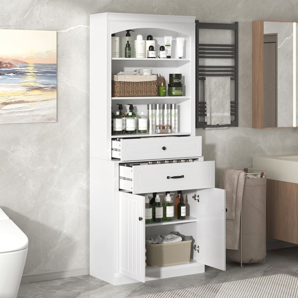 Bathroom Waterproof Storage Cabinet for Towels & Toiletries, White