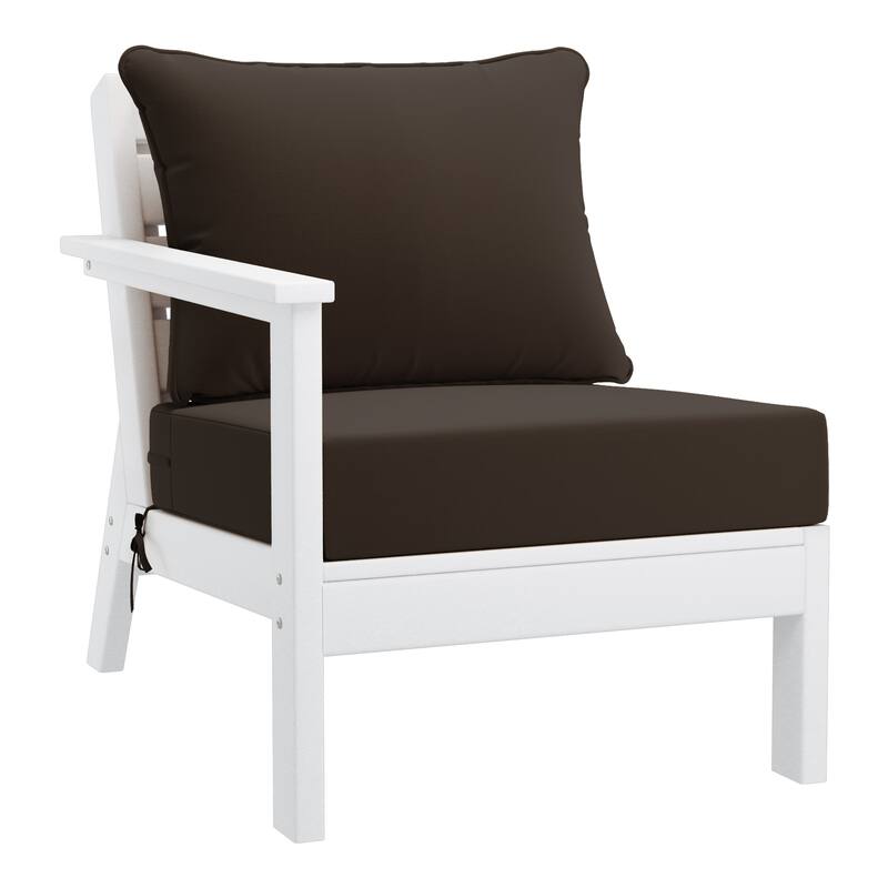Birchwood All Weather HDPE Outdoor Patio Deep Seating White Left Arm Facing Chair With Cushions (1-Piece)