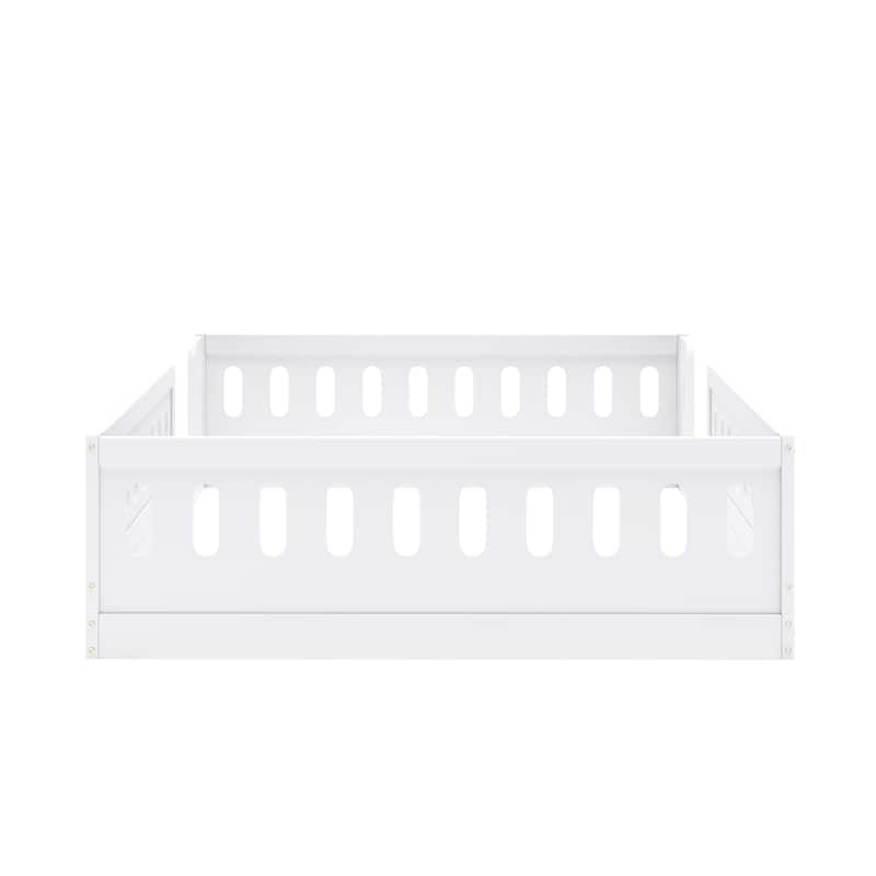 GDFStudio - Modern Wooden Full Size Platform Bed with Guardrail and Storage Shelves