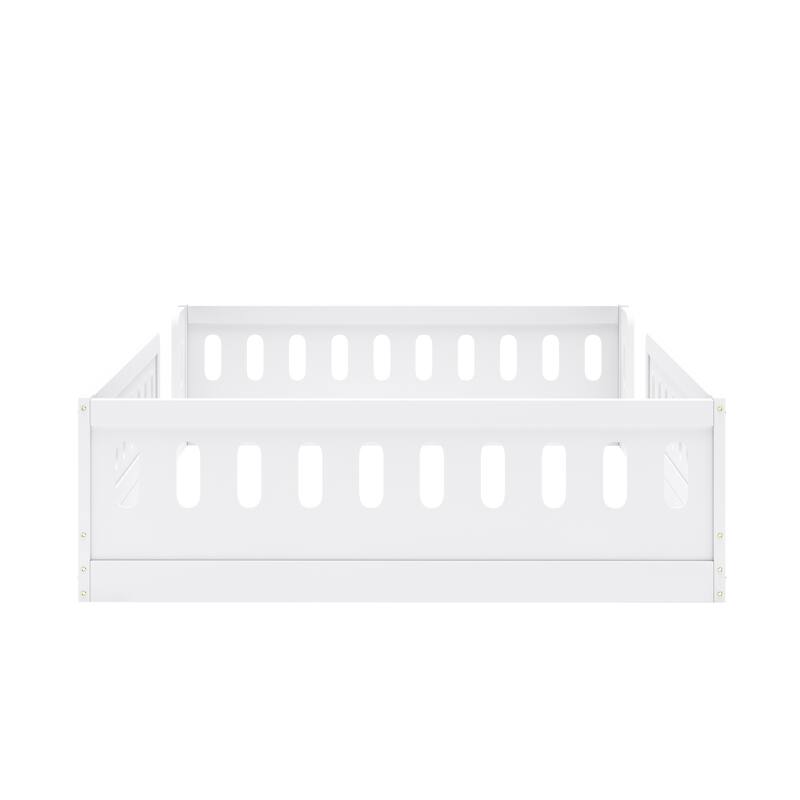 Roomfitters Full Size Wood Platform Bed with Semi-Enclosed Guardrail, Low Profile