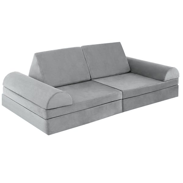 slide 2 of 32, Convertible Kids Sofa Playset with Zipper 66" x 33" x 21.5" (L x W x H) - Grey