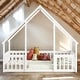 preview thumbnail 19 of 49, Wood House-Shaped Full Floor House Bed with Fence,Guardrails,Kids and Baby White