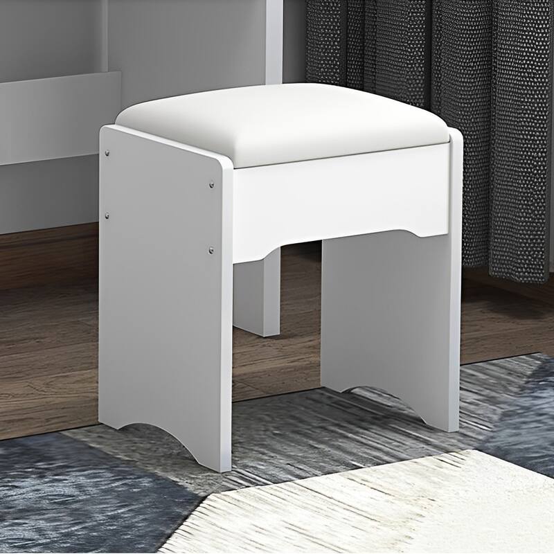 Vanity Set with Lighted Mirror & Cushioned Stool, Large Mirror Makeup Vanity Table Dressing Table w/ 4 Drawers & Storage Shelves