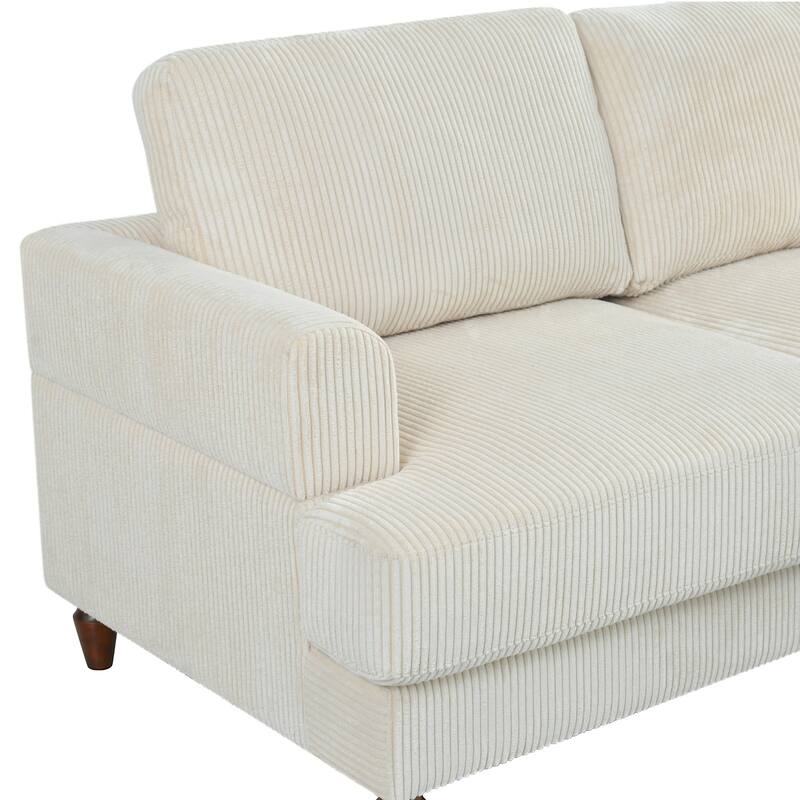 L Shaped Modular Sectional Sofa with Ottoman, Corduroy Upholstered Sleeper Sofa Bed, Corner Sectional Couch with Wooden Legs