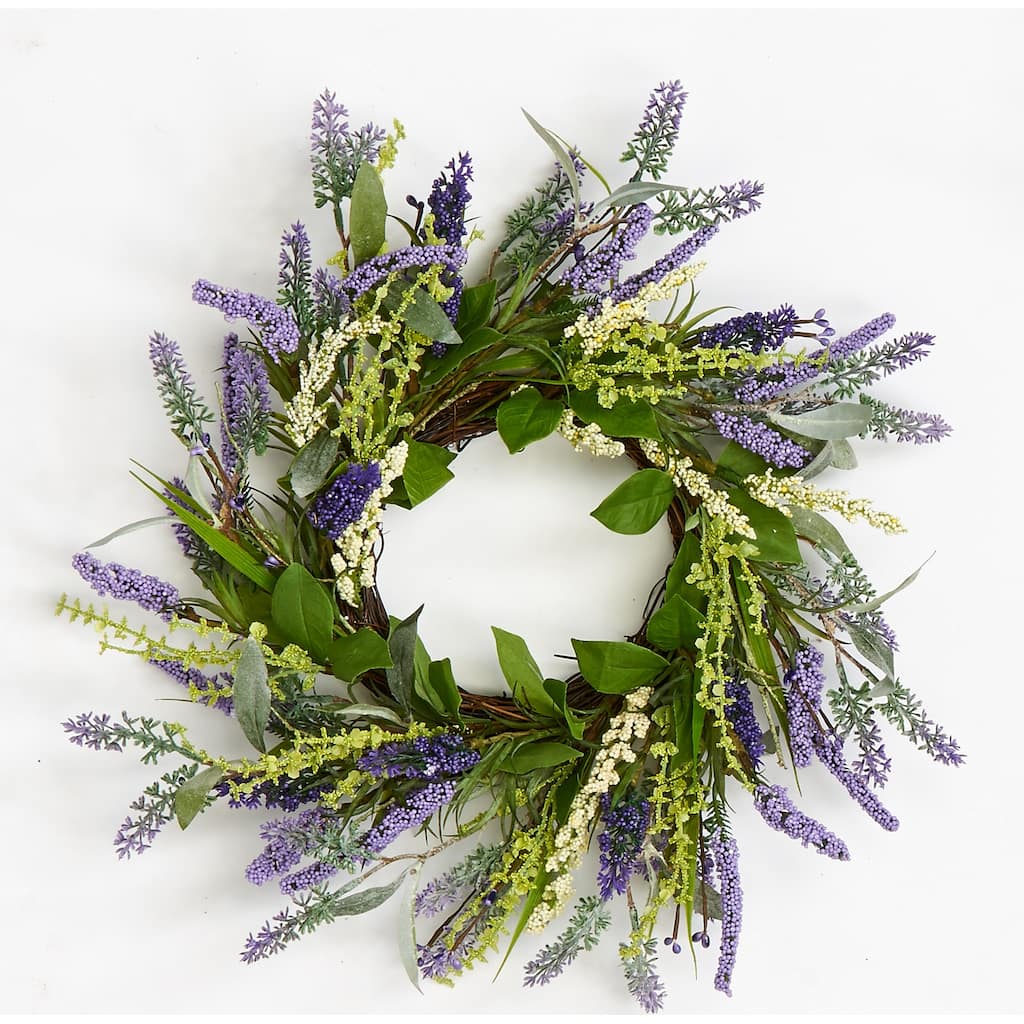 14" Lavender Wreath w/ Leaves on Twig Base - 14