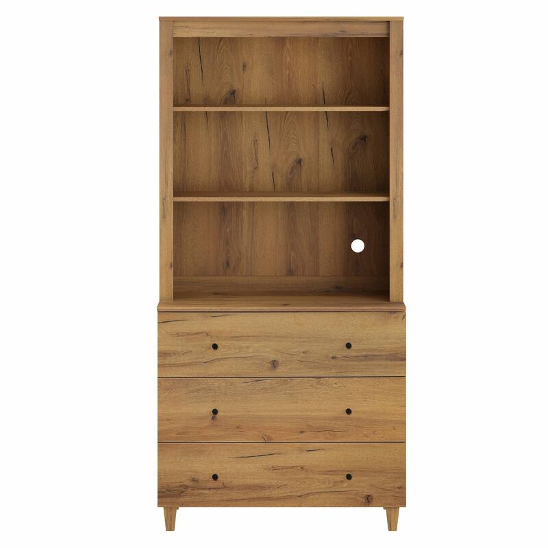 Modern 71" Tall Bookcase with Drawers & Open Shelves for Home Office