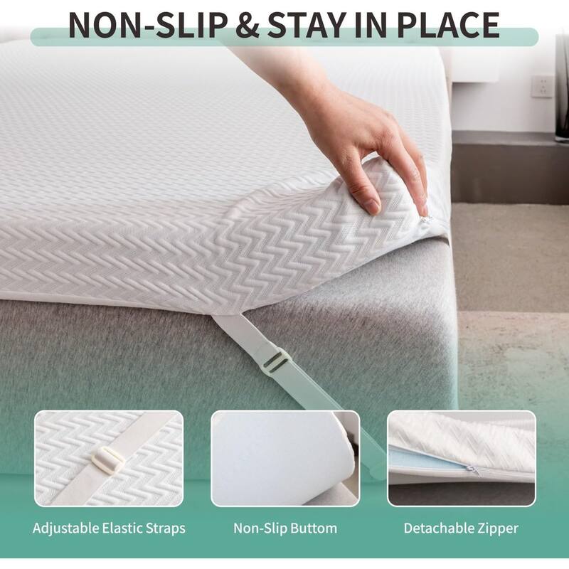 3 in. Gel Memory Foam Cooling Mattress Topper with Removable and Washable Cover - White