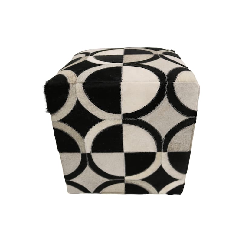 Home&Manor Badalona 16" Cowhide Leather Cube Pouf