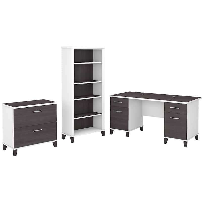 Somerset 60W Office Desk with Cabinet and 5 Shelf Bookcase