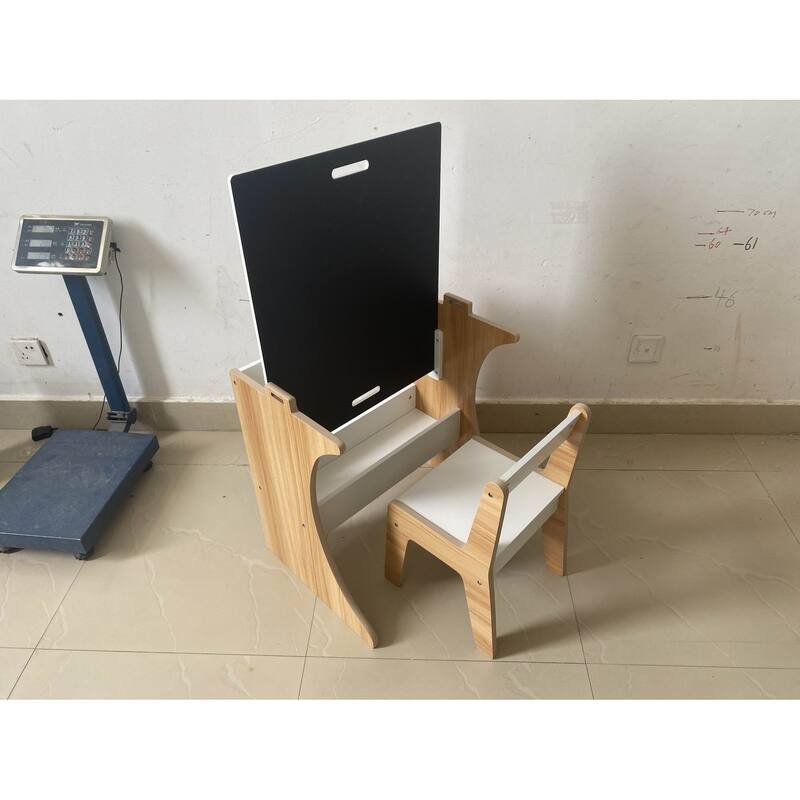 Kids Flip-Top Study Desk & Chair Set with Chalkboard White & Natural Wood MDF/Eco-Wood - 23.62" x 19.68" x 22.04"