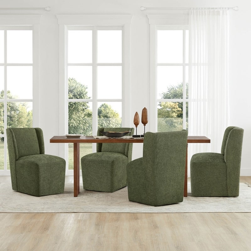 Spruce & Spring Iris Modern Upholstered Fabric Dining Chair with Casters - Set of 4 - Moss Green