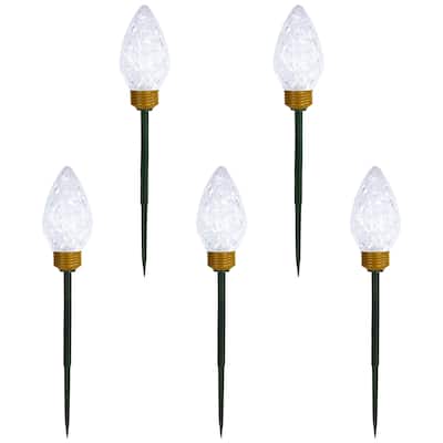 LED Lighted C9 Style Christmas Pathway Lawn Stakes - 8'- Clear - 5ct