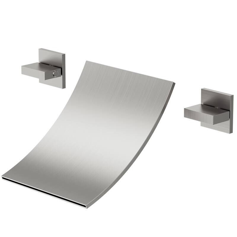 Wall-Mounted Waterfall Bathtub Faucet – Ultra-Thin Stainless Steel Spout with Dual Handle Control - Brushed Nickel