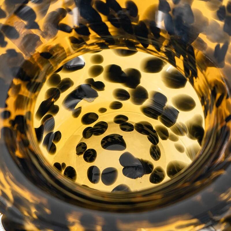 4" Amber And Black Cheetah Animal Print Glass Round Table Vase - 8.40