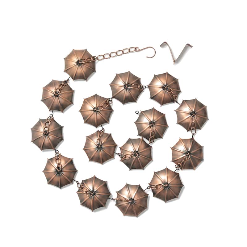 Glitzhome 2-Piece 102" Long Bronze Rain Chains with Fish/ Lotus/ Umbrella/ Watering Pot