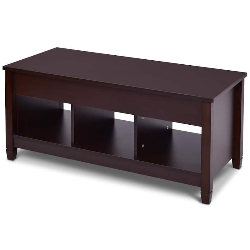 Brown Wood Lift Top Coffee Table with Adjustable Height and Hidden Storage for Living Room