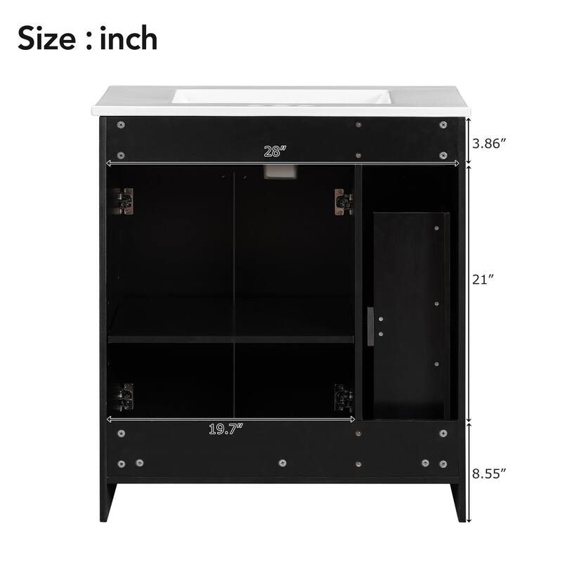 30-Inch Bathroom Vanity with Ceramic Sink, Soft-Close Doors & Deep Drawer - Compact Storage for Modern Bathrooms
