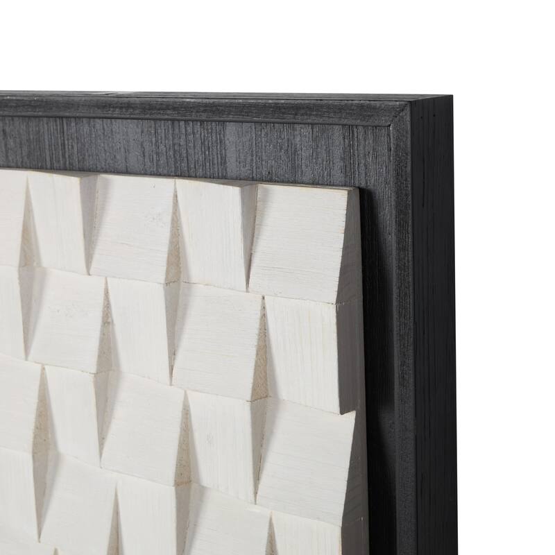 White Wood 3D Cube Grid Geometric Home Wall Decor with Black Frames (Set of 2)