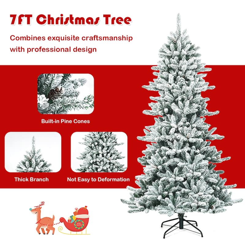Costway 7Ft Premium Hinged Snow Flocked Slim Artificial Christmas Fir - 7 FT
