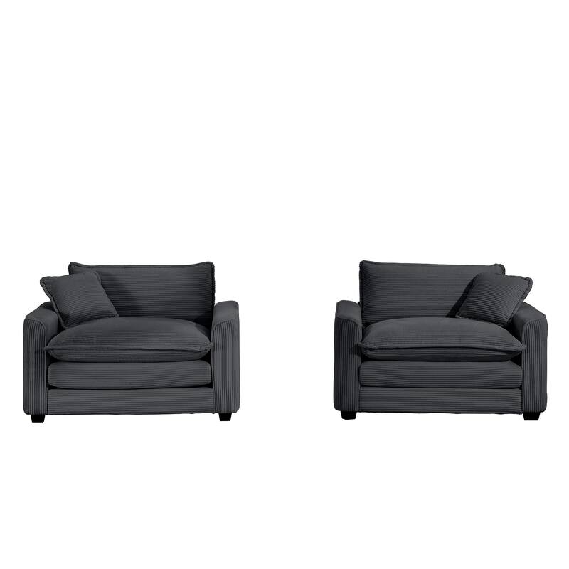 2 Pieces Deep Seated Sofa Set with Removable Armrests, 1+1Seat Flexible Combinations with Throw Pillows for Livingroom - Grey