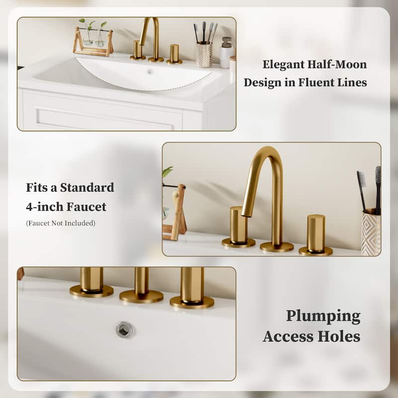 Elegant Bathroom Vanity Freestanding Storage Cabinet with Sink, 2 Doors, Gold Handles and Adjustable Interior Shelf