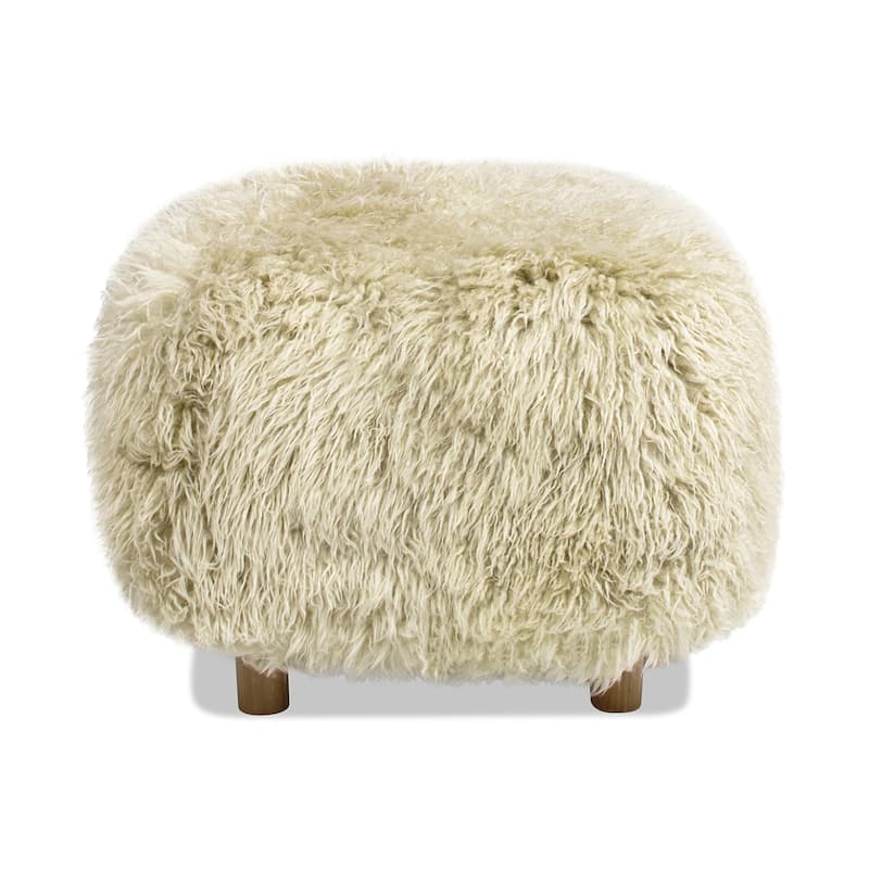 Enchante 24.5" Oak Wood Shearling Sheepskin Ottoman