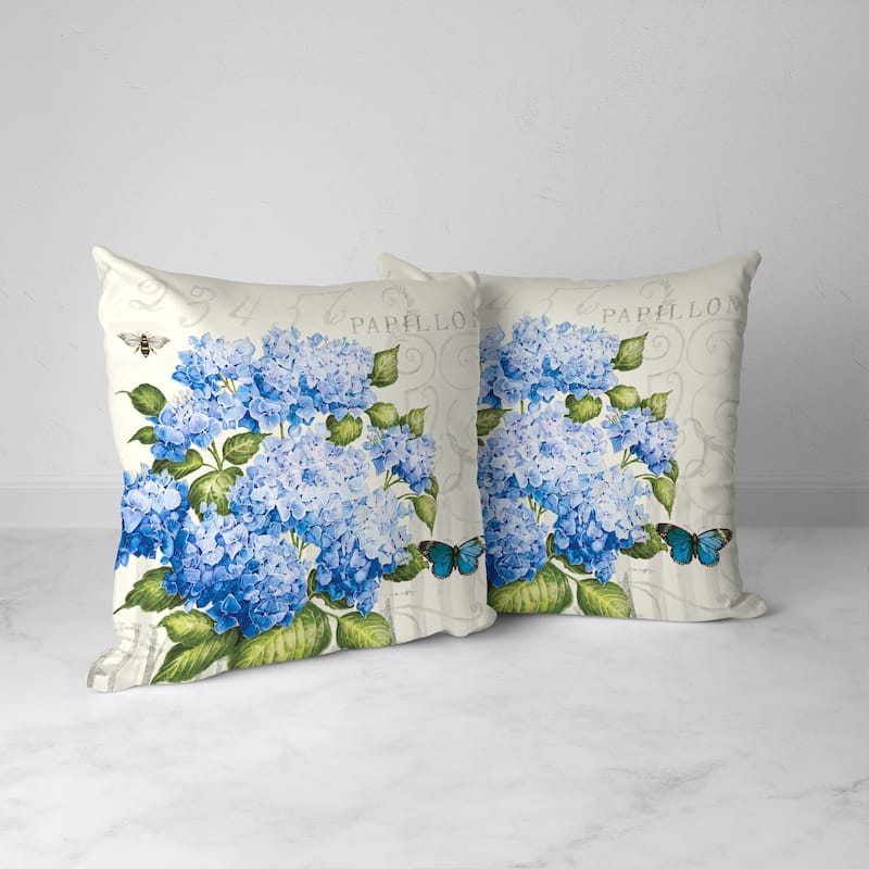 Laural Home Papillon Hydrangea Blue Outdoor Decorative Pillow