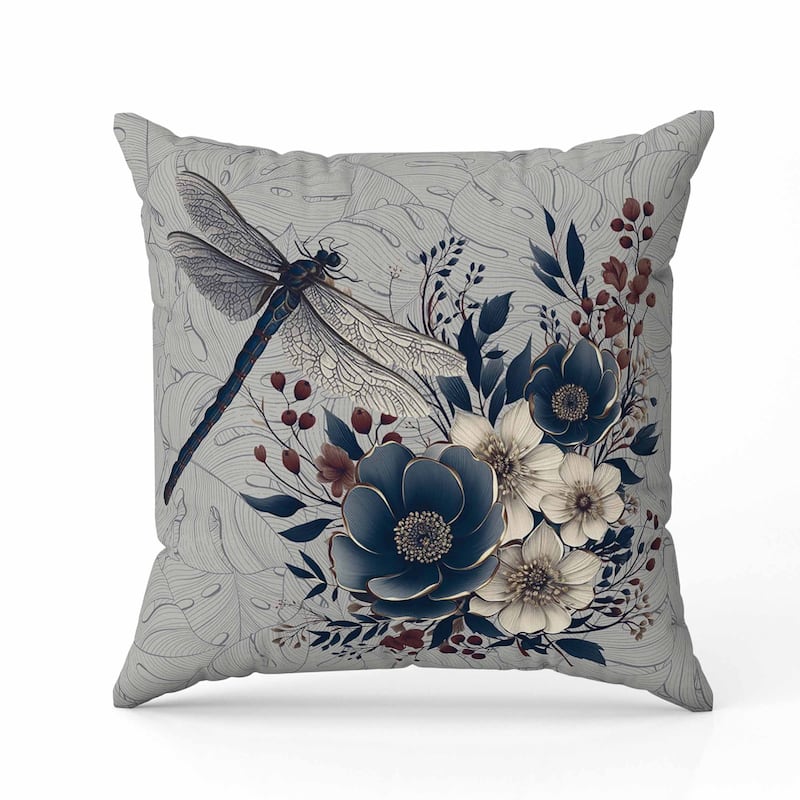 Dragonfly Haven Indoor/Outdoor Reversible Throw Pillow Gray and Blue