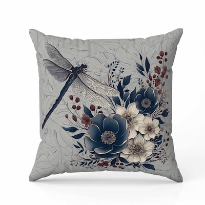 Dragonfly Haven Indoor/Outdoor Reversible Throw Pillow Gray and Blue